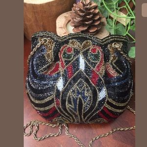 Fully Beaded Evening Bag Chain Strap Tulip Shape